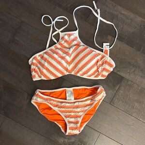 Sea Folly Australia Orange and White Striped Bikini Set